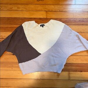 Express Colorblock Crew Neck Sweater - Cream, Brown, Gray